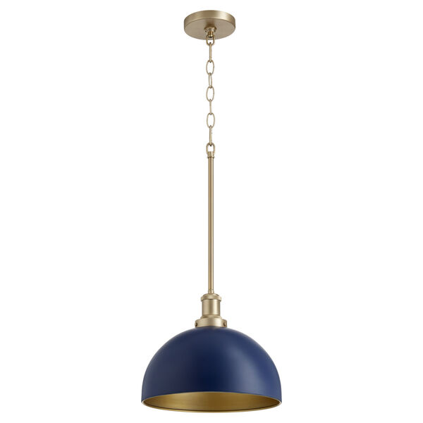 Blue and Aged Brass One-Light 12-Inch Pendant, image 1