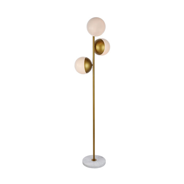 Eclipse Brass and Frosted White Three-Light Floor Lamp, image 3