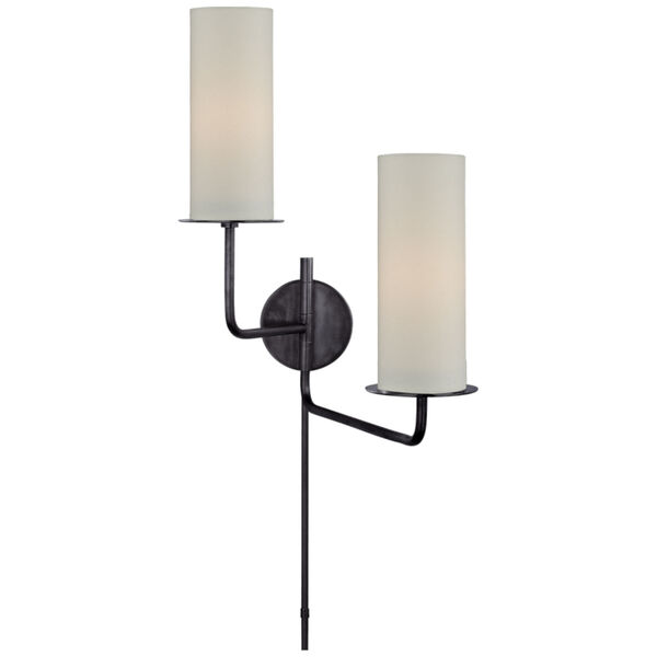 Larabee Double Swing Arm Sconce in Gun Metal with Cream Linen Shades by kate spade new york, image 1