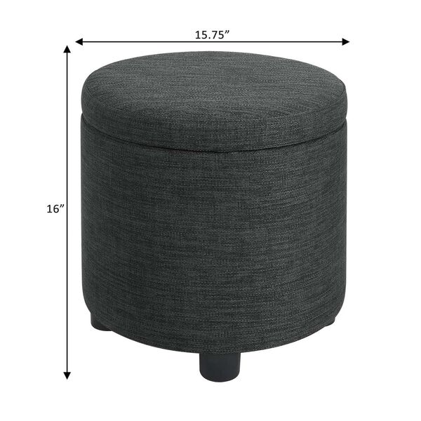 Gray Round Accent Storage Ottoman with Reversible Tray Lid, image 6