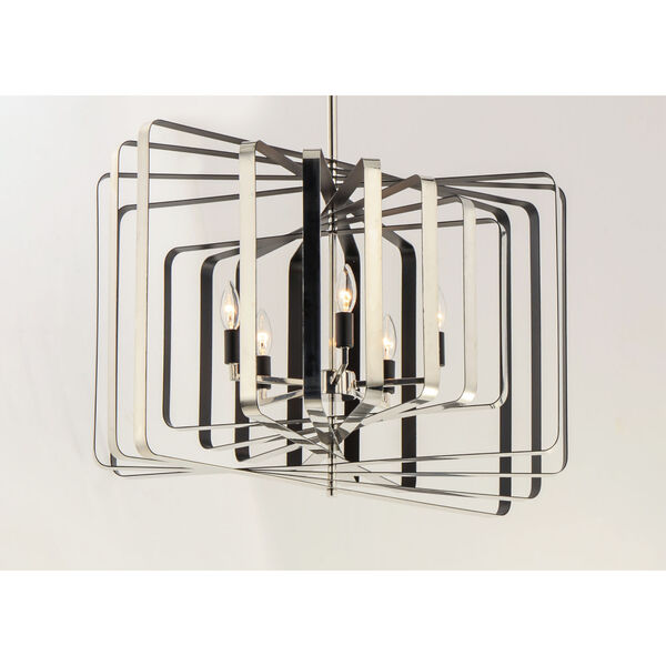 Radial Polished Nickel and Black 20-Inch Five-Light Pendant, image 4