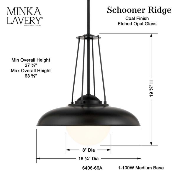 Schooner Ridge Coal One-Light Pendant, image 4