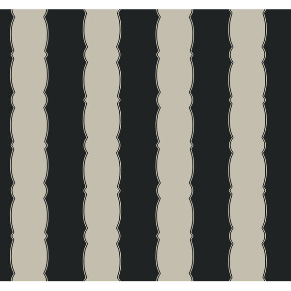Grandmillennial Black Scalloped Stripe Pre Pasted Wallpaper, image 2