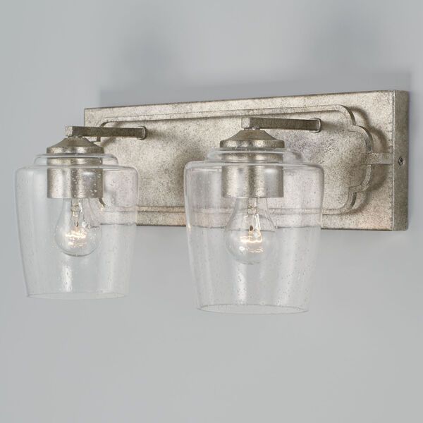 Merrick Antique Silver Two-Light Bath Vanity with Clear Seeded Glass Shades, image 4