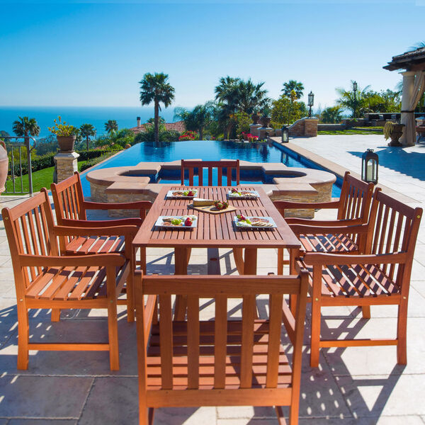 Malibu Outdoor 7-piece Wood Patio Dining Set with Curvy Leg Table, image 2