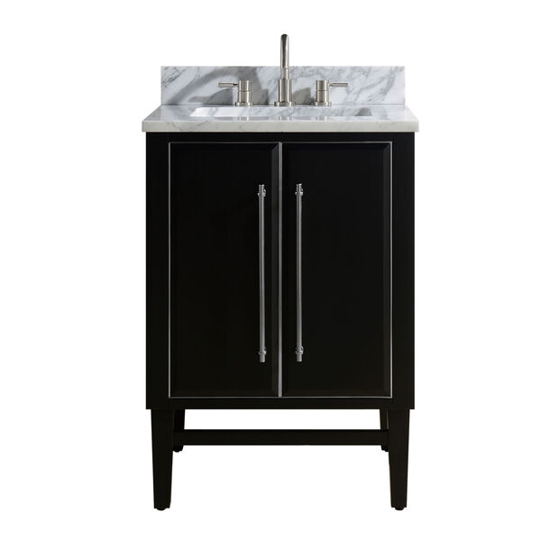Black 25-Inch Bath vanity Set with Silver Trim and Carrara White Marble Top, image 1