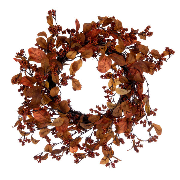 Orange 22-Inch Fall Leaves and Berry Wreath, image 1
