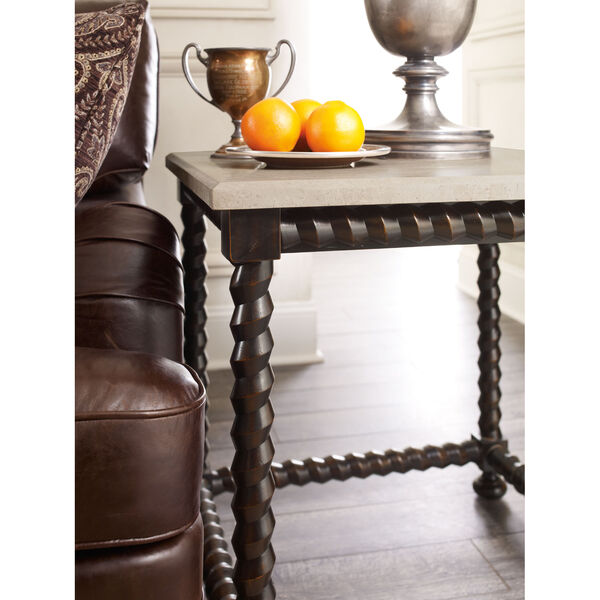 Freestanding Occasional Ebonized and Travertine Stone Wood and Travertine Stone End Table, image 2