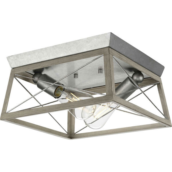 P350039-141: Briarwood Galvanized and Bleached Oak Two-Light Flush Mount Ceiling Light, image 1