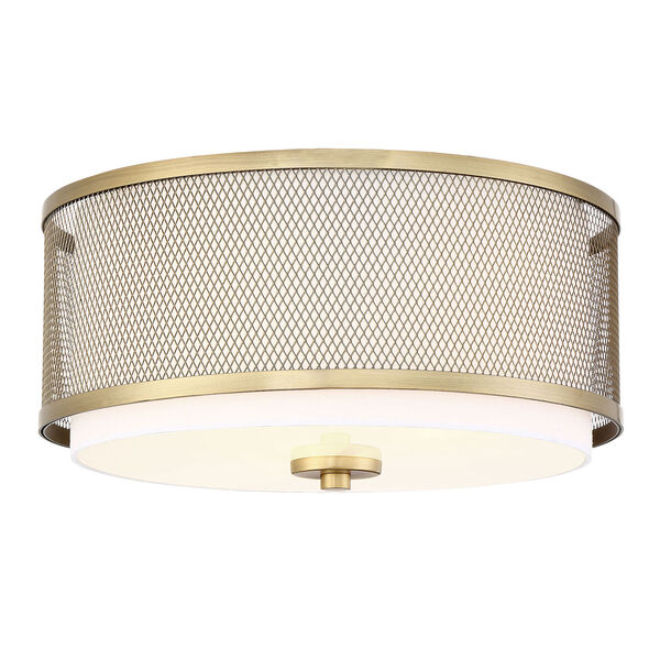 Selby Natural Brass Three-Light Flush Mount Drum  with White Fabric Shade, image 3