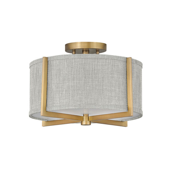 Axis Heritage Brass Two-Light LED Semi-Flush Mount with Heathered Gray Slub Shade, image 1
