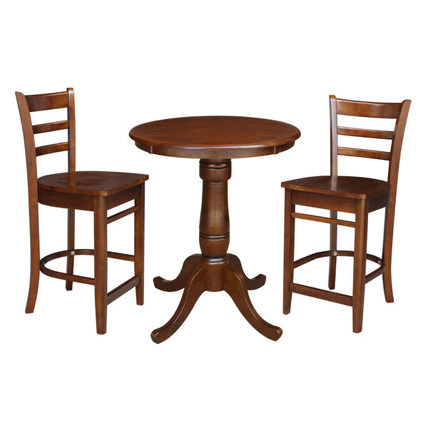 Espresso 30-Inch Round Pedestal Gathering Height Table with Two Counter Stool, Three-Piece, image 2