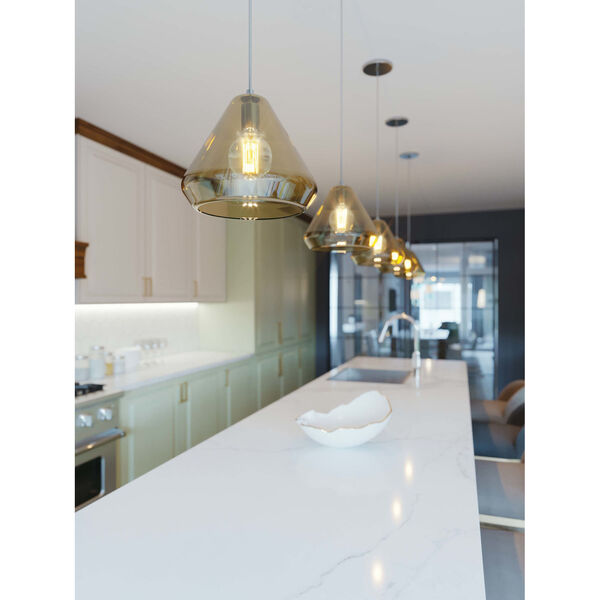 Armitage Satin Nickel Three-Light Linear Pendant with Clear Crackle Glass Shade, image 2