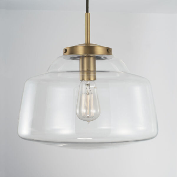 Dillon Aged Brass One-Light Cord Hung Pendant with Clear Glass, image 4