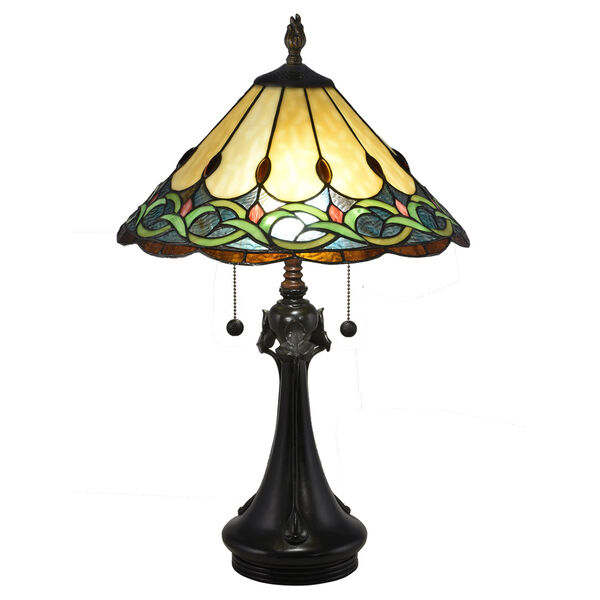 Antique Bronze Adair Two-Light Tiffany Table Lamp, image 1