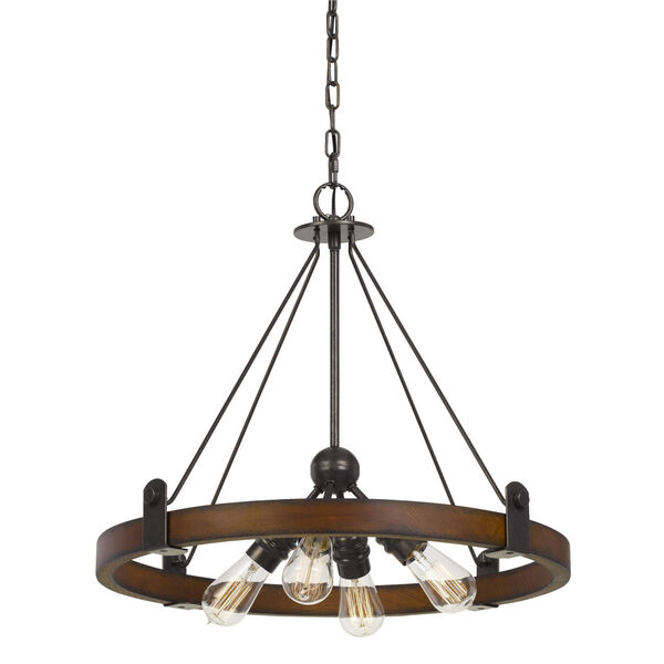Lucca Oak and Iron Four-Light Chandelier, image 1