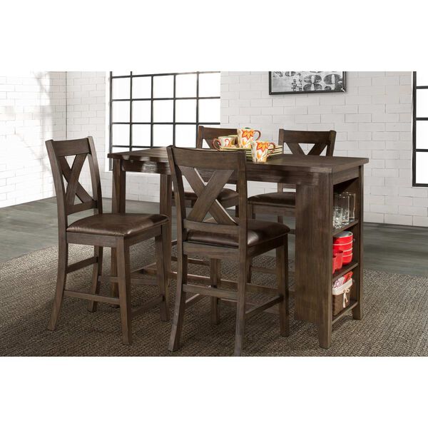 Spencer Dark Espresso Wire Brush Wood Five-Piece Counter Height Dining Set with x Back Stools, image 3