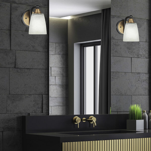 Paramount Matte Black and Brass One-Light 7-Inch Wall Sconce with White Muslin Glass, image 2