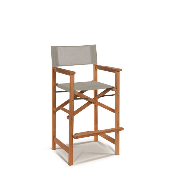 Captain Bar Taupe Foldable Teak Outdoor Bar Stool with Arms and a Taupe Textilene Fabric, image 1