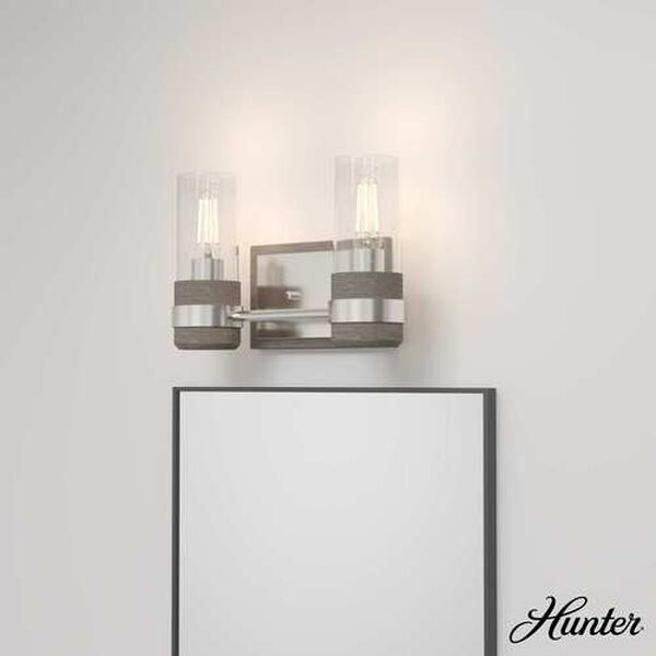 River Mill Brushed Nickel and Gray Wood Two-Light Bath Vanity with Clear Seeded Glass, image 2