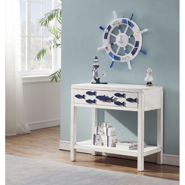 Schools Out White and Blue One-Drawer Accent Table, image 4