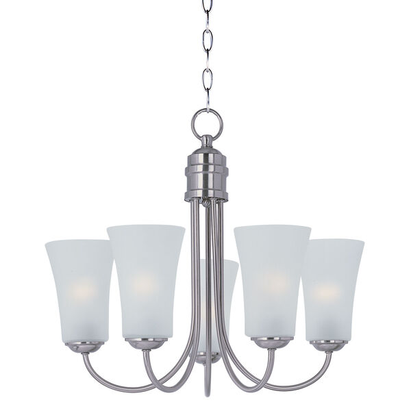 Logan Satin Nickel Five Light Single-Tier Chandelier with Frosted Glass Shade, image 1