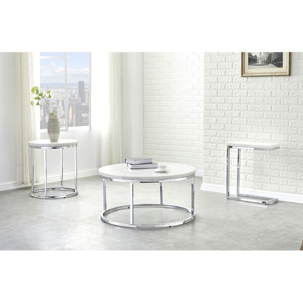 Echo White and Chrome Round End Table, image 4