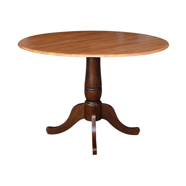 Cinnamon and Espresso 30-Inch Round Top Dual Drop Leaf Pedestal Table, image 1