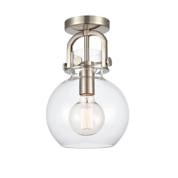 Newton Brushed Satin Nickel One-Light Semi Flush Mount with Clear Sphere Glass, image 1