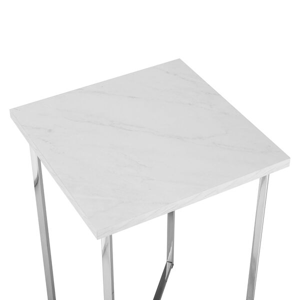 Alissa Faux White Marble and Chrome Square Accent Table, Set of Two, image 4