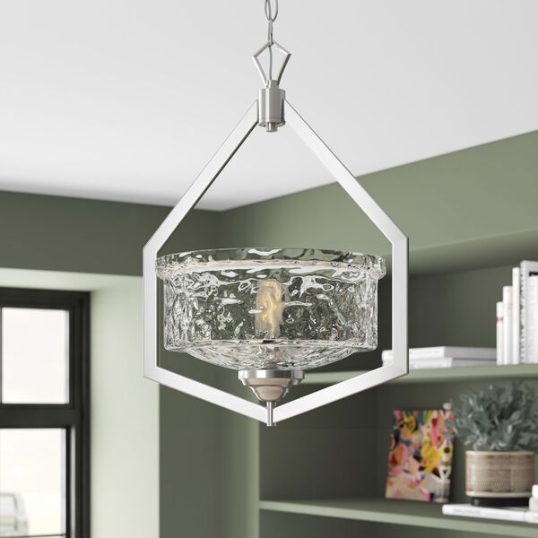 Drake Polished Nickel One-Light Foyer with Clear Hammered Glass, image 2
