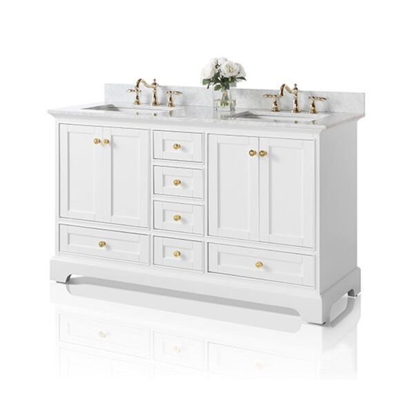 Audrey White 60-Inch Vanity Console with Mirror and Gold Hardware, image 2
