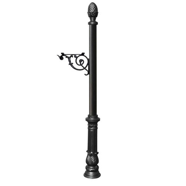 Lewiston Black Post Only with Support Bracket, Decorative Ornate Base and Pineapple Finial, image 1
