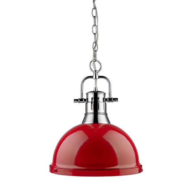 Duncan Chrome 14-Inch One Light Pendant with Red Shade, image 1