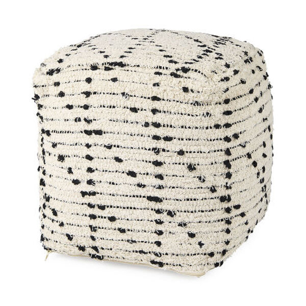 Aarohi Cream and Black Patterned Pouf, image 1