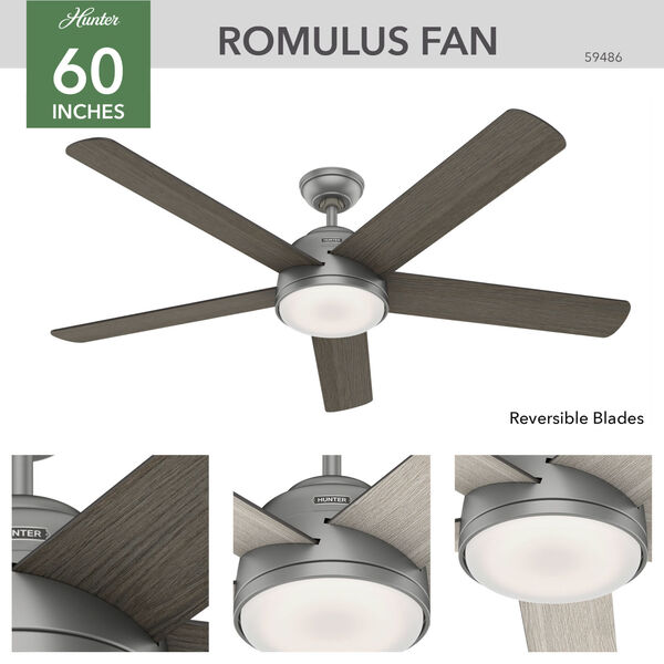 Romulus Matte Silver 60-Inch DC Motor Smart LED Ceiling Fan, image 5