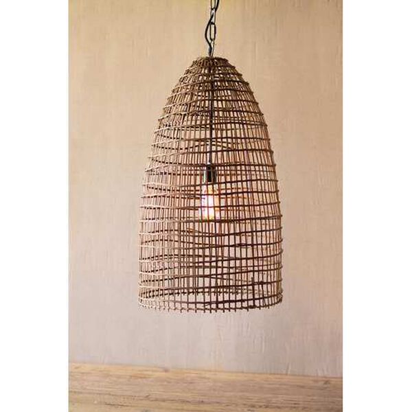 Brown Woven Cane Dome Pendant Light, image 1
