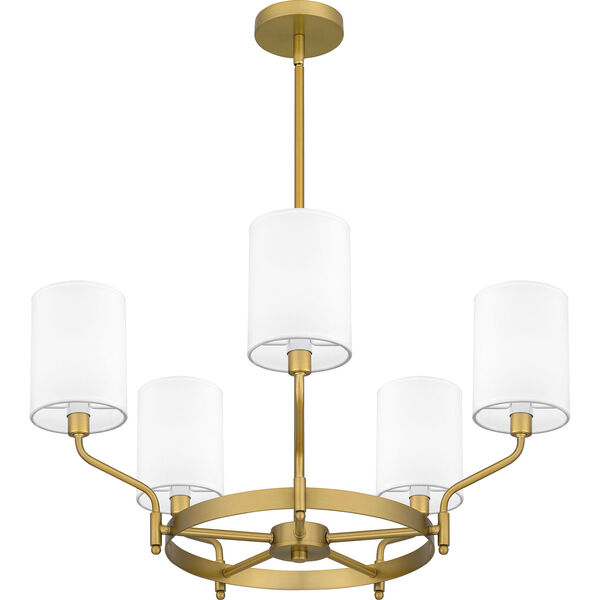 Parkington Aged Brass and White Five-Light Chandelier, image 6
