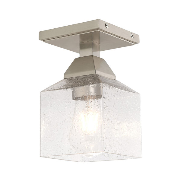 Aragon Brushed Nickel 5-Inch One-Light Ceiling Mount with Hand Blown Clear Seeded Glass, image 1