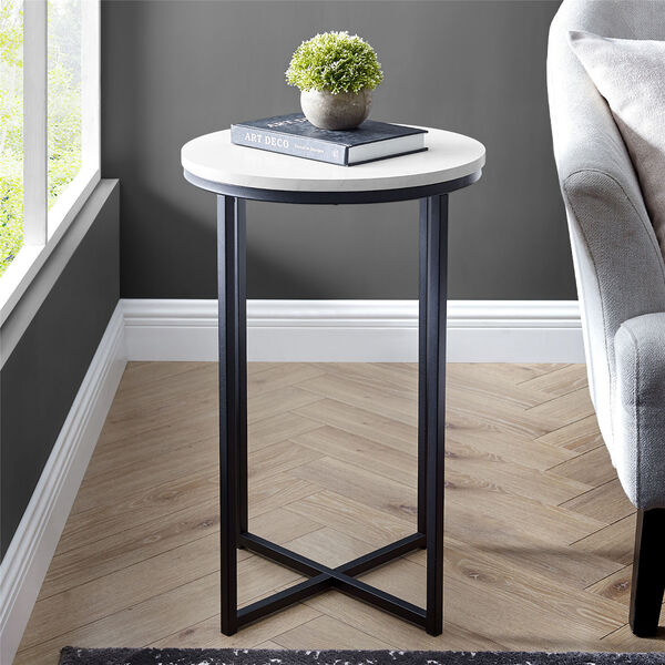 Alissa Faux White Marble and Black Round Side Table, image 4