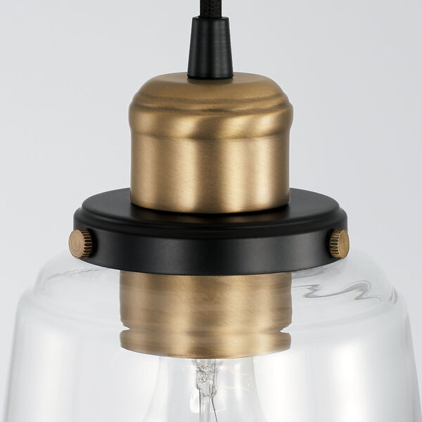 Fallon Aged Brass and Black One-Light Mini Pendant with Clear Glass Shade and Braided Cord, image 3