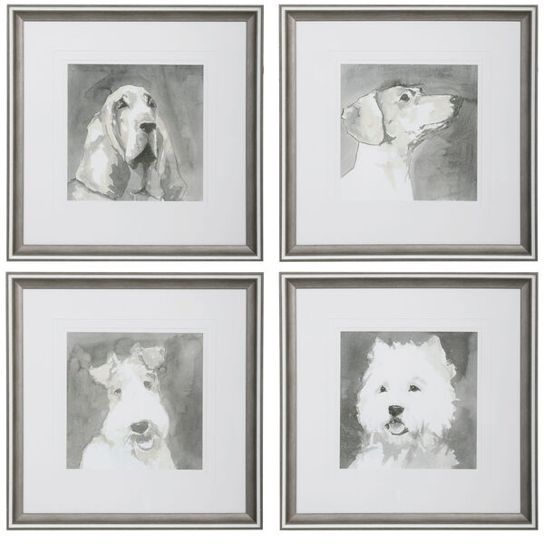 Modern Dogs Taupe and White Framed Prints, Set of 4, image 2