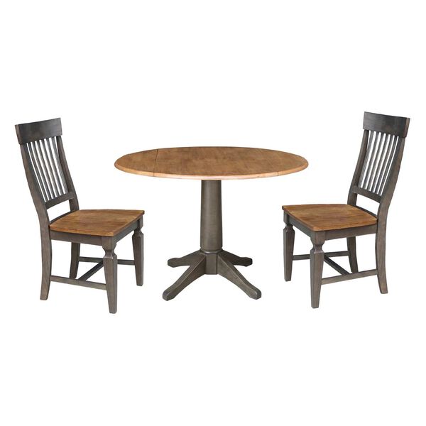 Hickory Washed Coal Round Dual Drop Leaf Dining Table with Four Slatback Chairs, image 1