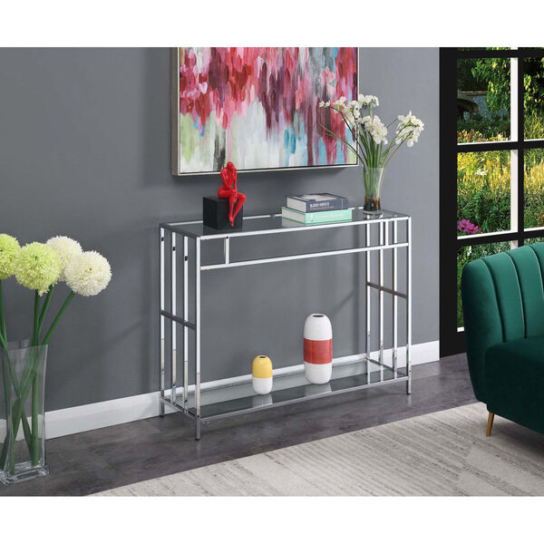 Mission Clear Glass and Chrome 12-Inch Console Table, image 1