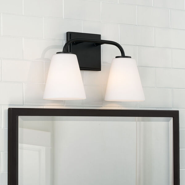 Brody Matte Black Two-Light Bath Vanity with Soft White Glass, image 3