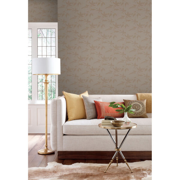 Ronald Redding Tea Garden Gold and Taupe Persimmon Leaf Wallpaper, image 5