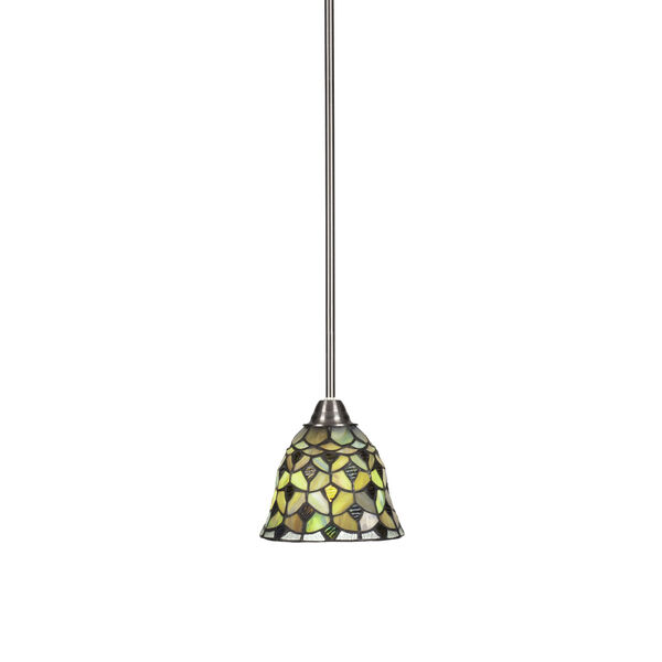 Paramount Brushed Nickel One-Light 7-Inch Mini Pendant with Cresent Art Glass, image 1