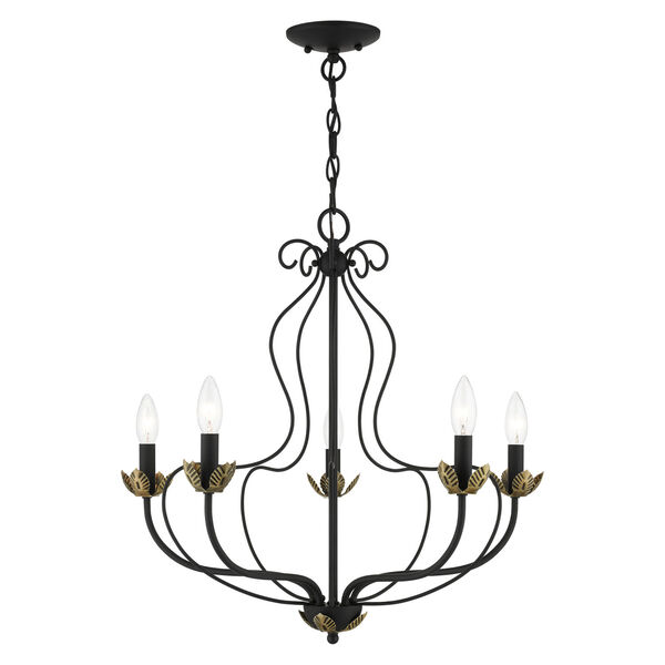 Katarina Black with Antique Brass Accents Five-Light Chandelier, image 1