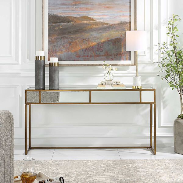 Reflect Brushed Gold Mirrored Console Table, image 3