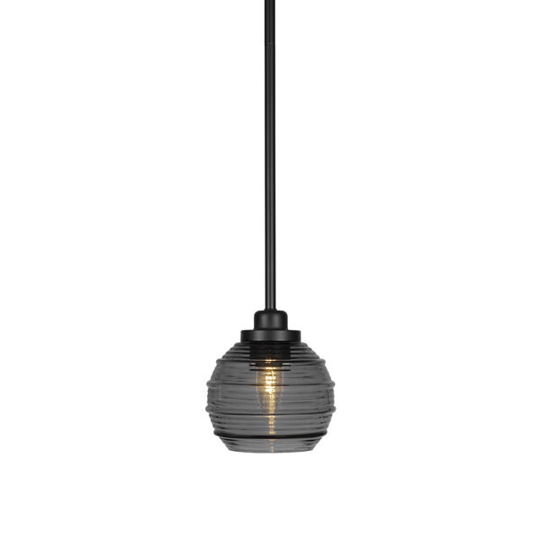 Odyssey Matte Black Six-Inch One-Light Mini Pendant with Smoke Ribbed Glass Shade, image 1